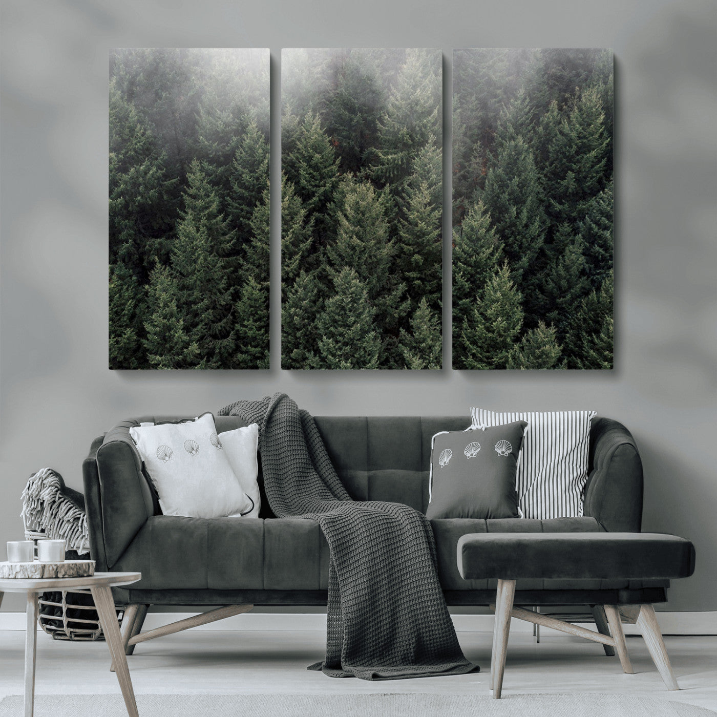 84059409-MGV-CV-36X24-Forest Wall Art – Misty Evergreen Trees Canvas Print, Tranquil Nature Photography Decor for Bedroom, Living Room, Office, Cabin or