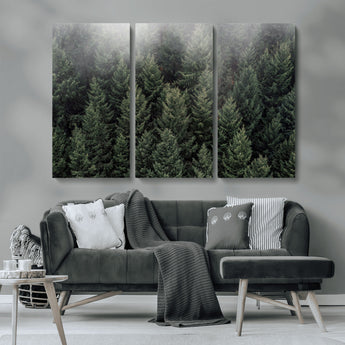 84059409-MGV-CV-36X24-Forest Wall Art – Misty Evergreen Trees Canvas Print, Tranquil Nature Photography Decor for Bedroom, Living Room, Office, Cabin or