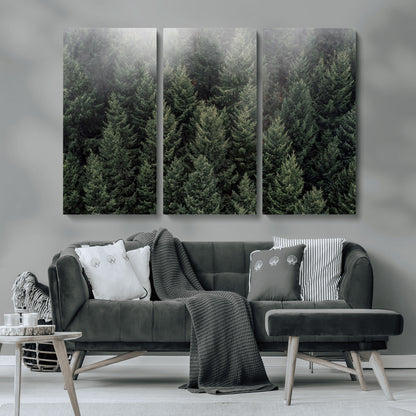84059409-MGV-CV-36X24-Forest Wall Art – Misty Evergreen Trees Canvas Print, Tranquil Nature Photography Decor for Bedroom, Living Room, Office, Cabin or