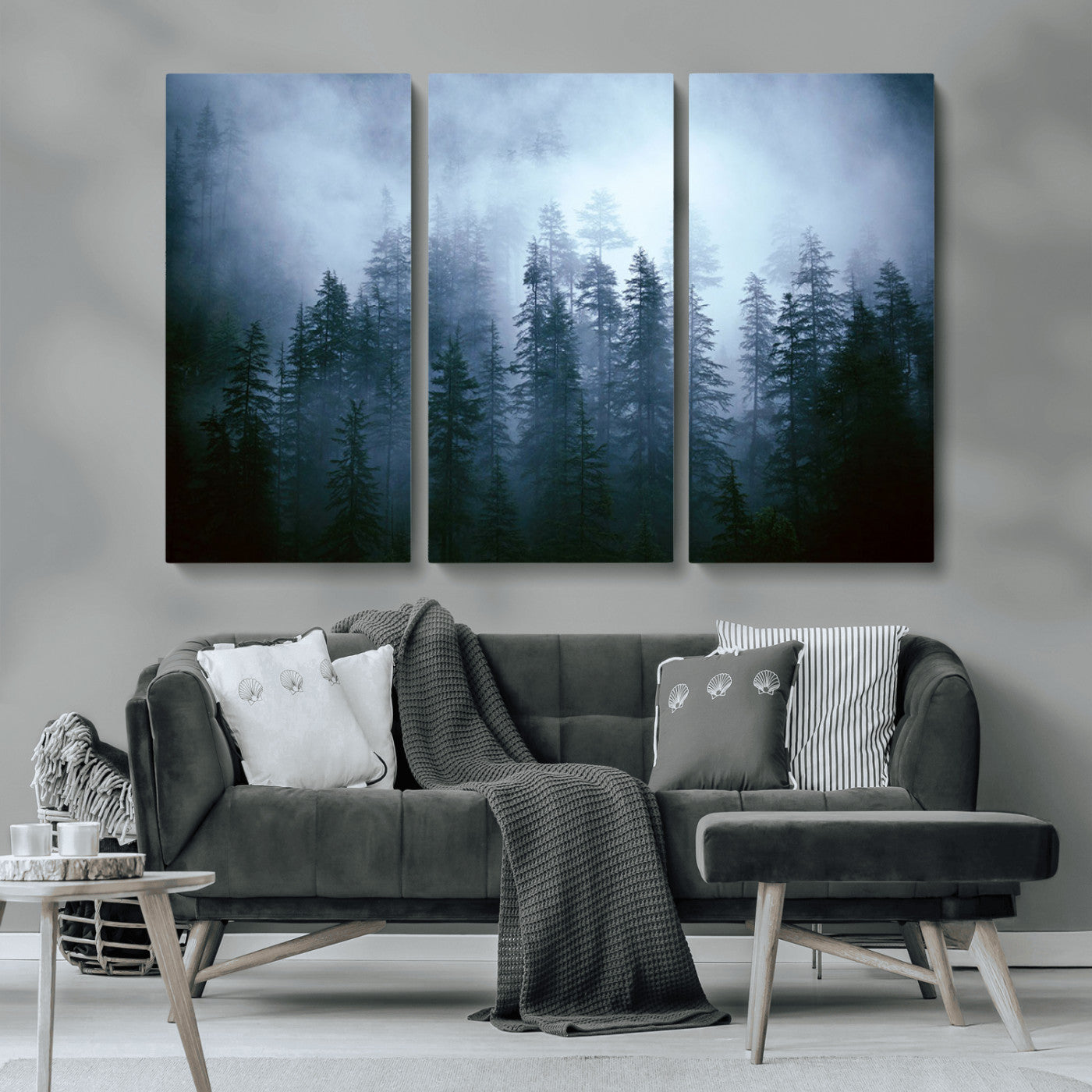 93439624-MGV-CV-36X24-Forest Wall Art – Misty Pine Trees Canvas Print, Moody Nature Photography Decor for Bedroom, Living Room, Office, Cabin, Lodge or
