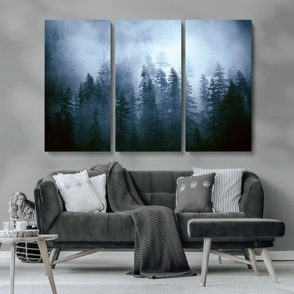 93439624-MGV-CV-36X24-Forest Wall Art – Misty Pine Trees Canvas Print, Moody Nature Photography Decor for Bedroom, Living Room, Office, Cabin, Lodge or