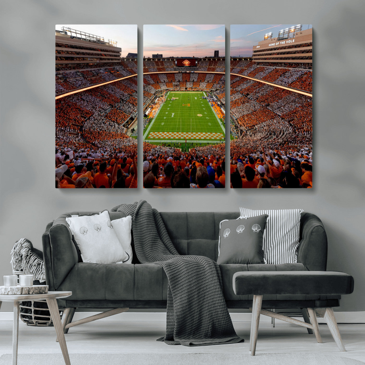 37160229-MGV-CV-36X24-Neyland Stadium Wall Art – Panoramic Tennessee Volunteers Sunset Canvas Print, Checkerboard Crowd Football Game Day Decor for