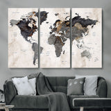 MGV-CV-48X32-3P - World Map Wall Art Canvas Print, Framed Rustic Map Art Picture Print, Antique Map Perfect Rustic Explorer Decor Artwork