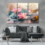 18414-MGV-CV-36X24-Pink Lotus Wall Art Canvas Print, Framed Water Lily Art Picture Print, Dreamy Floral Perfect Dreamy Botanical Decor Artwork