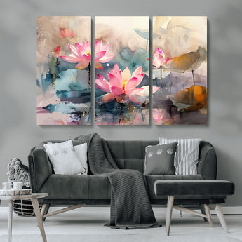 18414-MGV-CV-36X24-Pink Lotus Wall Art Canvas Print, Framed Water Lily Art Picture Print, Dreamy Floral Perfect Dreamy Botanical Decor Artwork