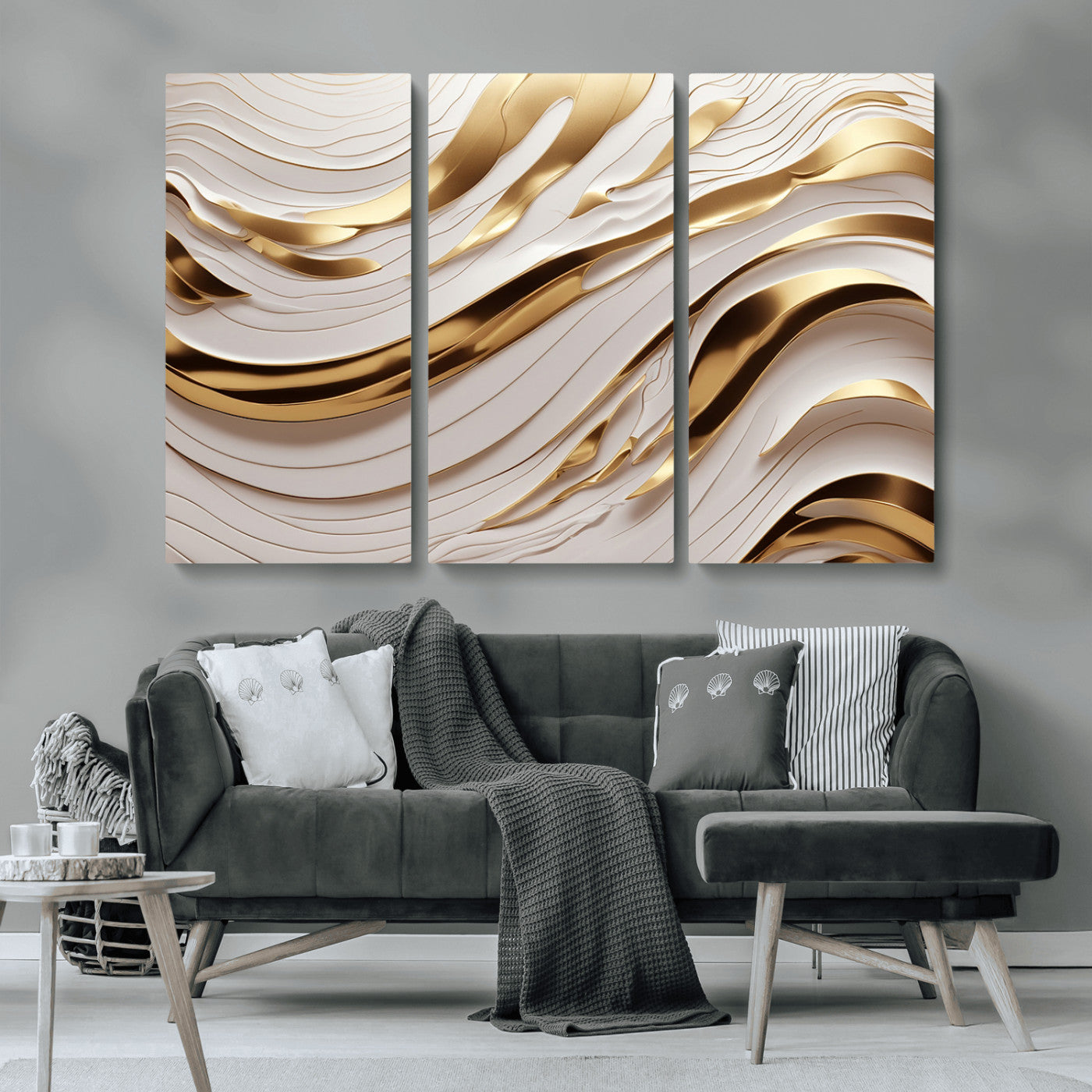 41237-MGV-CV-36X24-Gold Waves Wall Art Canvas Print, Framed Elegant Flow Art Picture Print, Luxury Layers Perfect Minimal Luxe Decor Artwork