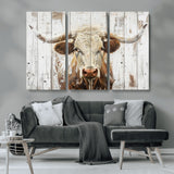 10840-MGV-CV-36X24-Texas Longhorn Wall Art Canvas Print, Framed Rustic Bull Art Picture Print, Western Cattle Perfect Rustic Western Decor Artwork