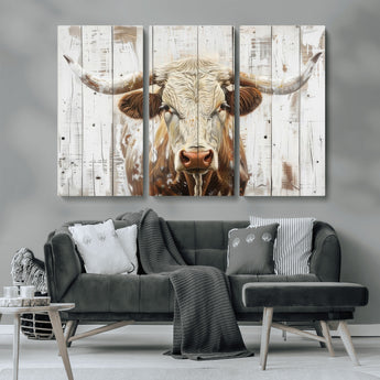 10840-MGV-CV-36X24-Texas Longhorn Wall Art Canvas Print, Framed Rustic Bull Art Picture Print, Western Cattle Perfect Rustic Western Decor Artwork