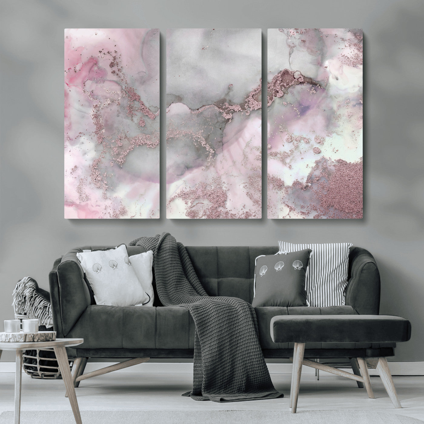 16416-MGV-CV-36X24-Blush Marble Wall Art Canvas Print, Framed Rose Gold Art Picture Print, Pink Cloudy Perfect Modern Glam Decor Artwork