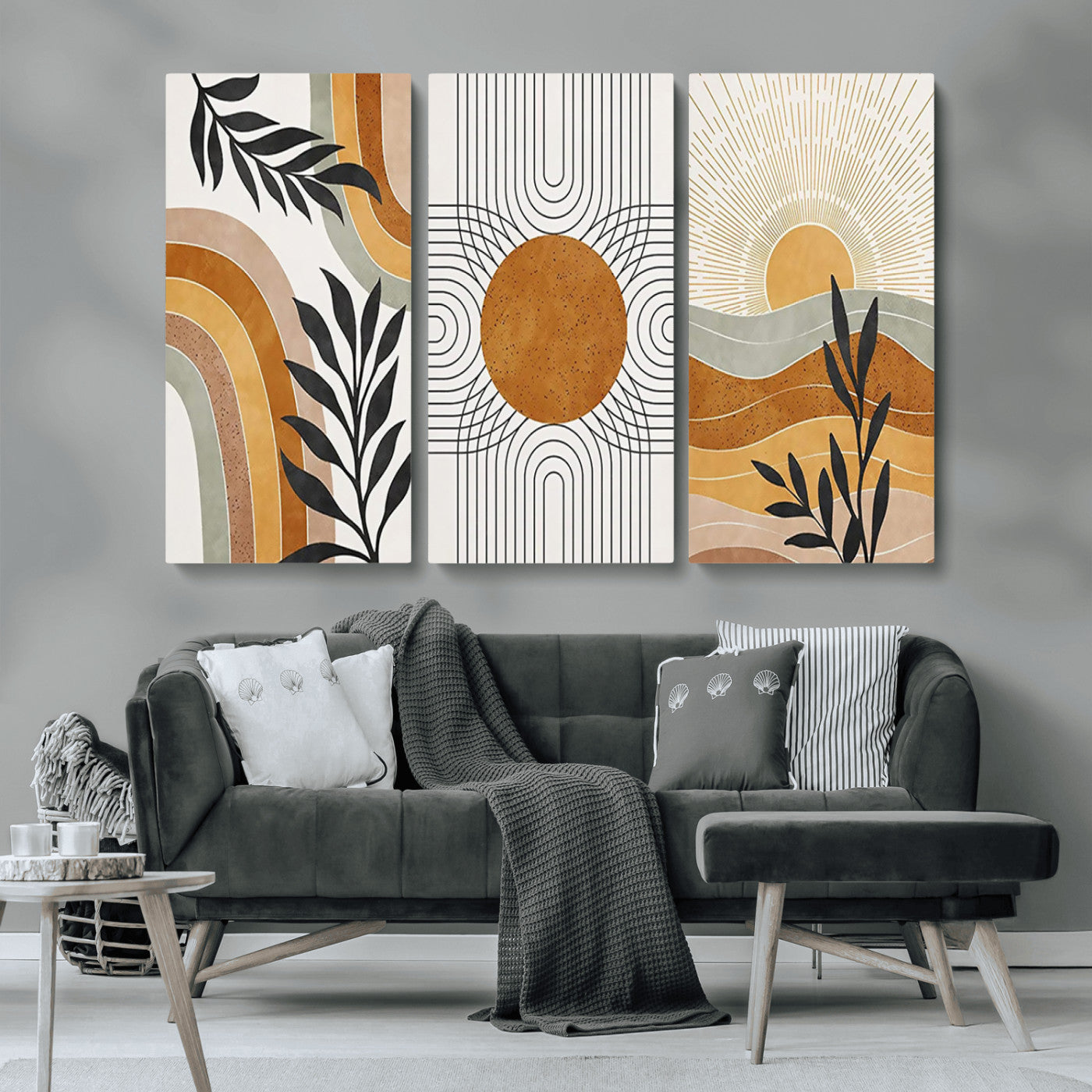 32359-MGV-CV-36X24-Modern Sun Wall Art Canvas Print, Framed Retro Horizon Art Picture Print, Sunburst Design Perfect Mid Century Boho Decor Artwork