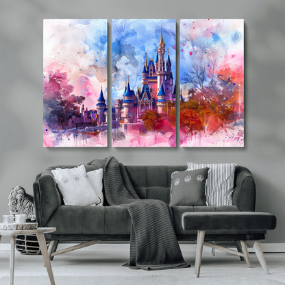 15129-MGV-CV-36X24-Disney Castle Wall Art Canvas Print, Framed Cinderella Palace Art Picture Print, Fantasy Kingdom Perfect Whimsical Fairytale Decor