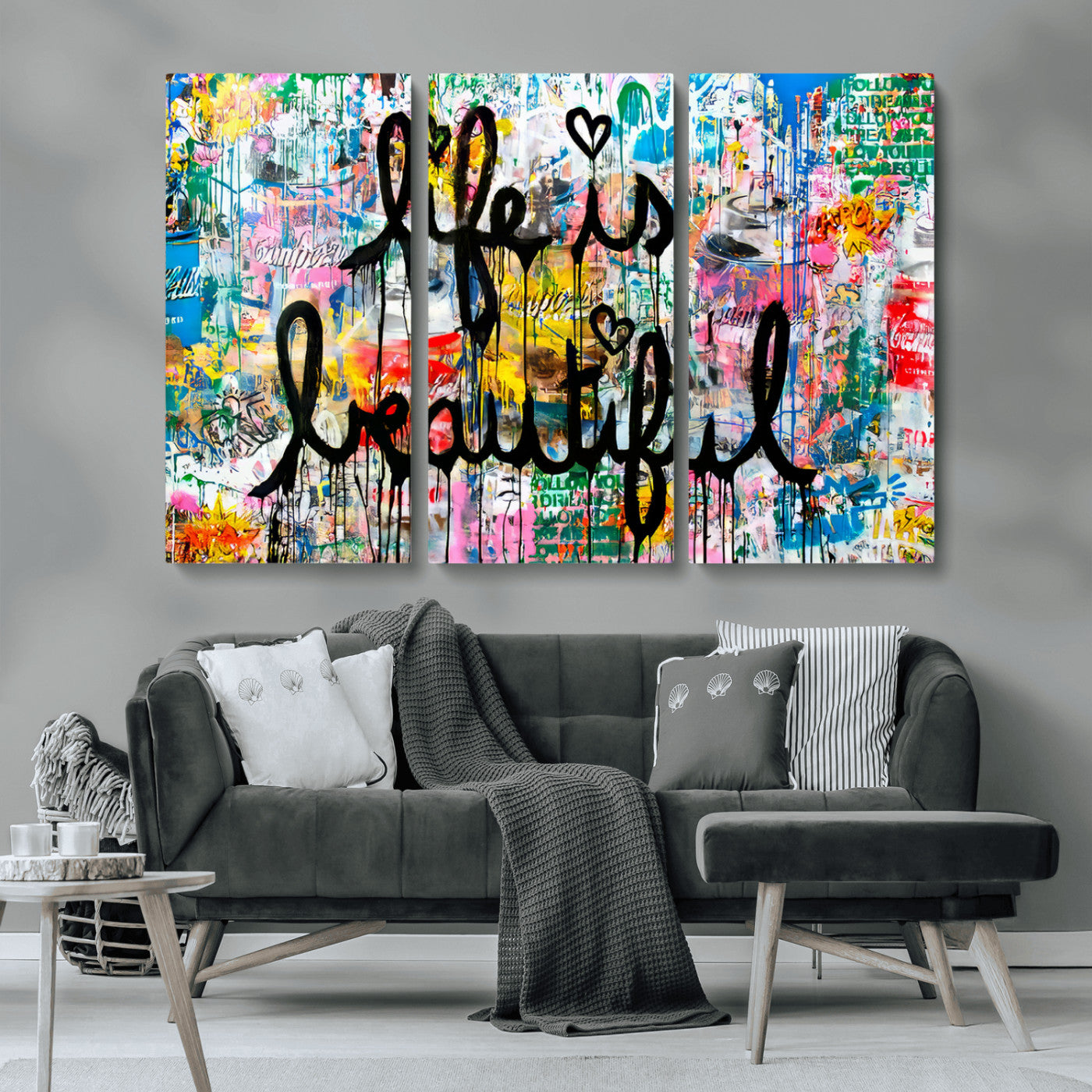 36856-MGV-CV-36X24-Life Is Beautiful Wall Art – Colorful Graffiti Canvas Print, Modern Street Style Artwork, Inspirational Decor for Living Room,