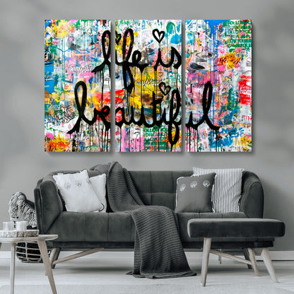 36856-MGV-CV-36X24-Life Is Beautiful Wall Art – Colorful Graffiti Canvas Print, Modern Street Style Artwork, Inspirational Decor for Living Room,