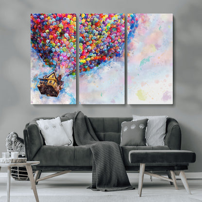 18792-MGV-CV-36X24-Up Movie House Wall Art Canvas Print, Framed Carls Journey Art Picture Print, Up Inspired Perfect Animated Whimsical Decor Artwork