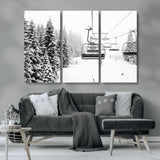 49274-MGV-CV-36X24-Snowy Forest Wall Art Canvas Print, Framed Ski Lift Art Picture Print, Mountain Snow Perfect Minimal Winter Lodge Decor Artwork