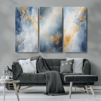 41836-MGV-CV-36X24-Abstract Gold Wall Art Canvas Print, Framed Blue Layers Art Picture Print, Elegant Cloud Perfect Elegant Minimalist Decor Artwork