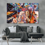13675-MGV-CV-36X24-Jazz Band Wall Art Canvas Print, Framed Jazz Oil Painting Art Picture Print, Vibrant Music Perfect Abstract Musical Decor Artwork
