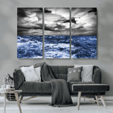 91043-MGV-CV-36X24-Stormy Ocean Wall Art Canvas Print, Framed Moody Seascape Art Picture Print, Monochrome Sea Perfect Coastal Drama Decor Artwork