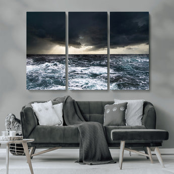 51359-MGV-CV-36X24-Stormy Ocean Wall Art Canvas Print, Framed Moody Seascape Art Picture Print, Ocean Storm Perfect Dramatic Coastal Decor Artwork