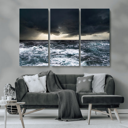 51359-MGV-CV-36X24-Stormy Ocean Wall Art Canvas Print, Framed Moody Seascape Art Picture Print, Ocean Storm Perfect Dramatic Coastal Decor Artwork