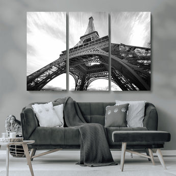 40006-MGV-CV-36X24-Eiffel Tower Wall Art – Black and White Architectural Photo Print, Paris Inspired Decor for Bedroom, Office, Studio or Modern