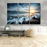 33428-MGV-CV-48X32-3P-Ocean Sunrise Wall Art – Serene Seascape Canvas Print, Coastal Home or Office Decor, Perfect for Living Room, Bedroom, or Study