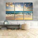 13139-MGV-CV-36X24-Sunrise Beach Wall Art – Ocean Waves and Golden Sand Canvas Print, Coastal Home Decor for Living Room, Bedroom, or Office
