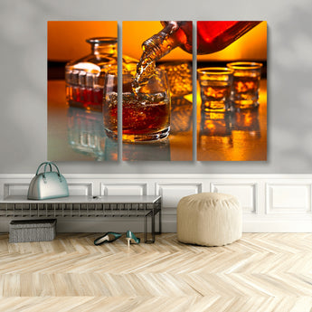 18250-MGV-CV-48X32-3P-Whiskey Pour Wall Art – Captivating Whiskey Splash Canvas Print, Elegant Bar or Home Lounge Decor for Office, Man Cave or Living