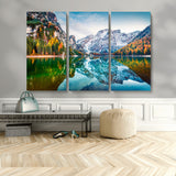 10402-MGV-CV-36X24-Snowy Mountain Lake Wall Art – Autumn Landscape Canvas Print with Reflection, Nature Decor for Living Room, Office, Bedroom or