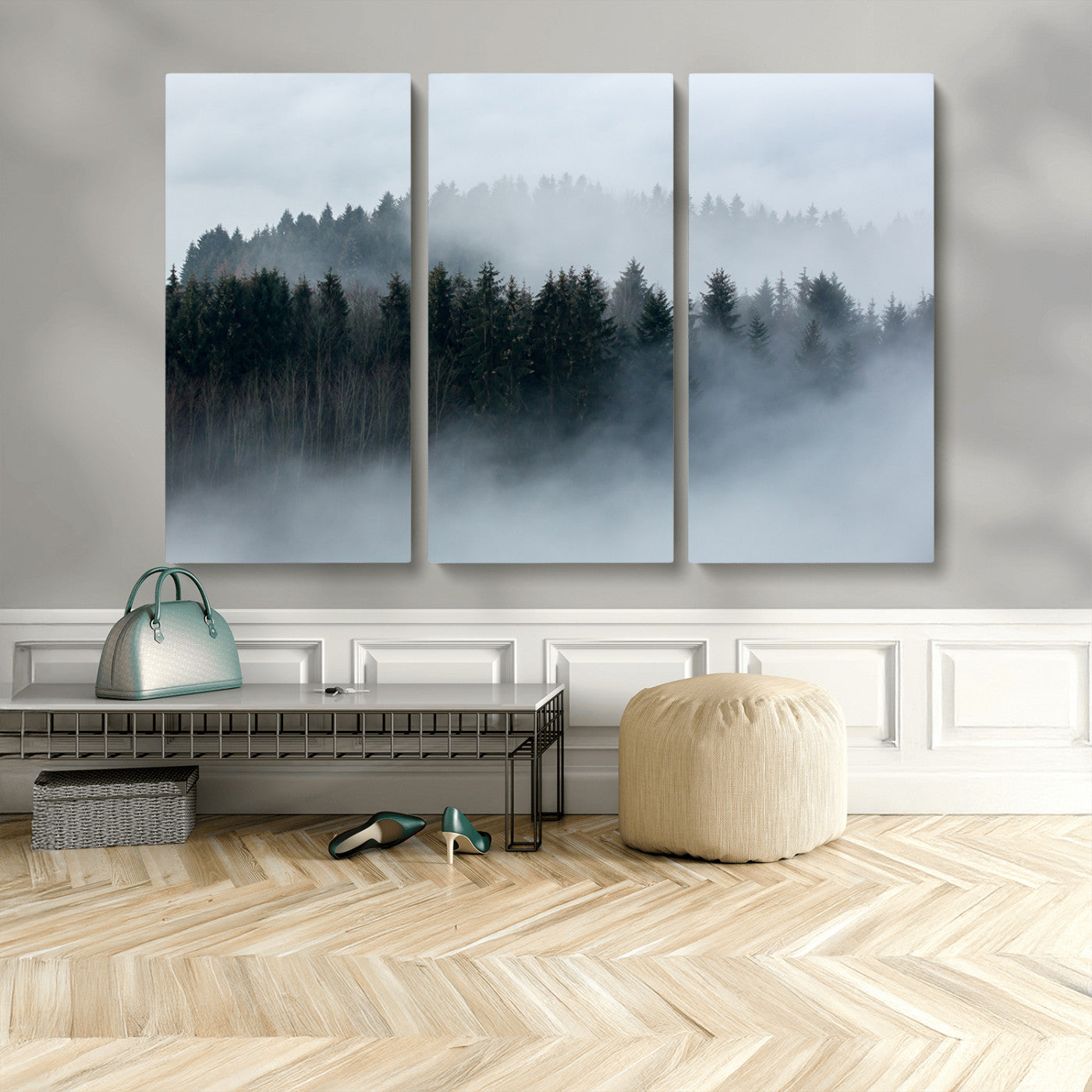 42596-MGV-CV-36X24-Misty Forest Wall Art – Atmospheric Pine Trees Canvas Print, Nature Landscape Decor for Living Room, Bedroom, Office, or Cabin