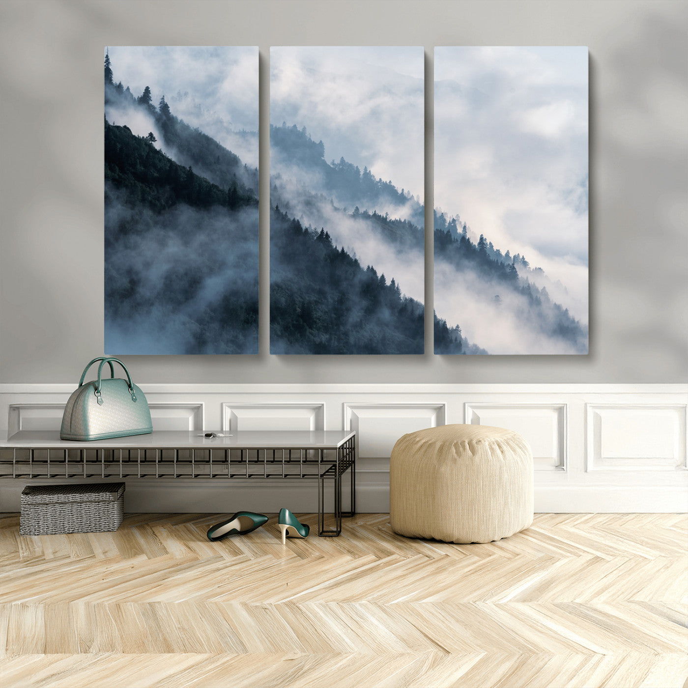 85737-MGV-CV-36X24-Misty Mountain Wall Art – Atmospheric Pine Forest Canvas Print with Fog and Mist, Calm Nature Decor for Living Room, Bedroom,
