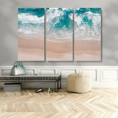 39236-MGV-CV-36X24-Ocean Beach Wall Art – Aerial View of Waves and Sand Canvas Print, Coastal Home Decor for Living Room, Bedroom, Office or Beach