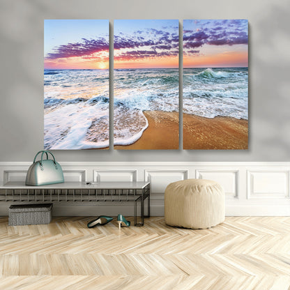 53006-MGV-CV-48X32-3P-Ocean Beach Sunset Wall Art – Vibrant Seascape Canvas Print, Coastal Home Decor for Living Room, Bedroom, Office or Beach House