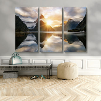 78842-MGV-CV-48X32-3P-Sunrise Mountain Reflection Wall Art – Stunning Nature Landscape Canvas Print for Home, Office, Living Room or Relaxing Space