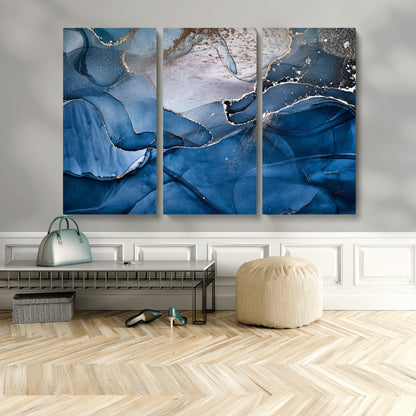 27810-MGV-CV-36X24-Abstract Blue Gold Fluid Art Wall – Modern Canvas Print, Elegant Home & Office Wall Art, Stylish Living Room or Bedroom Decor