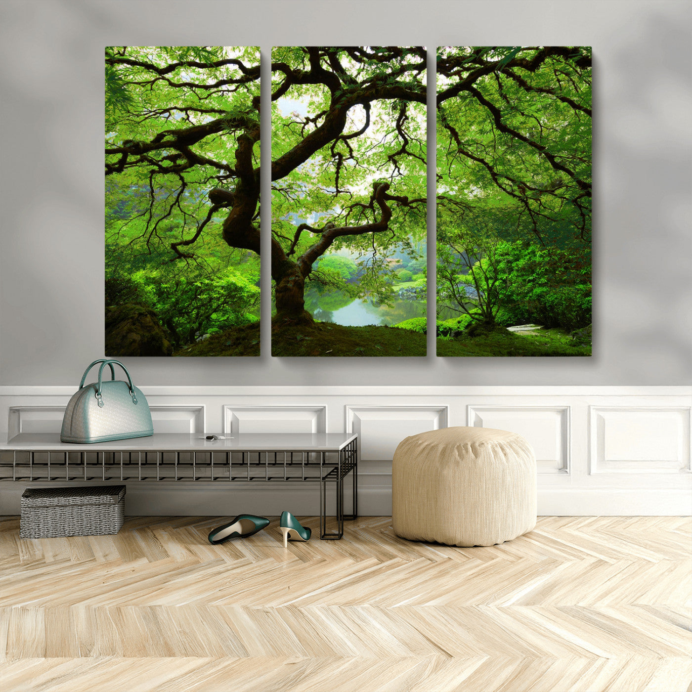 18094-MGV-CV-36X24-Emerald Canopy Wall Art – Panoramic Lush Green Tree Canvas Print, Serene Nature Decor for Office, Living Room or Meditation Space