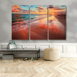 77723-MGV-CV-36X24-Sunset Beach Wall Art – Vibrant Ocean Waves and Golden Horizon Canvas Print, Coastal Seascape Photography Home Decor