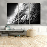 22702-MGV-CV-36X24-Black and White Ocean Wave Wall Art – Powerful Surf Curl Photography Canvas Print, Modern Coastal Decor for Living Room, Office or