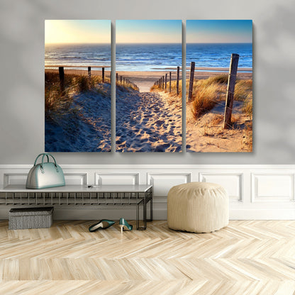 31889-MGV-CV-36X24-Sandy Beach Pathway Wall Art – Coastal Dune Fence and Ocean View Canvas Print, Relaxing Seaside Landscape Decor for Living Room or