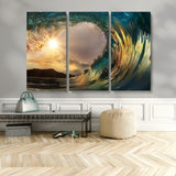38256-MGV-CV-36X24-Ocean Wave Wall Art – Stunning Sunrise Through Curling Wave Canvas Print, Coastal Surf Photography Seascape Decor for Living Room,