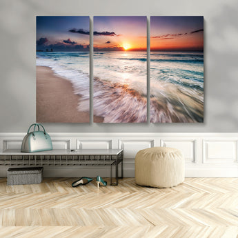 99906-MGV-CV-36X24-Morning Tide Canvas Print – Soft Sunrise Ocean Waves Wall Art, Coastal Serenity Decor for Home & Office