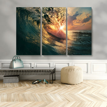 55359-MGV-CV-36X24-Radiant Ocean Wave Wall Art – Panoramic Surf Canvas Print, Vibrant Sunset Beach Decor for Home, Office or Man Cave