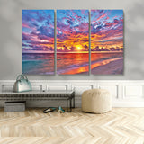 72836-MGV-CV-36X24-Fiery Sunset Beach Wall Art – Panoramic Vibrant Ocean Canvas Print, Dramatic Coastal Decor for Living Room, Bedroom or Office