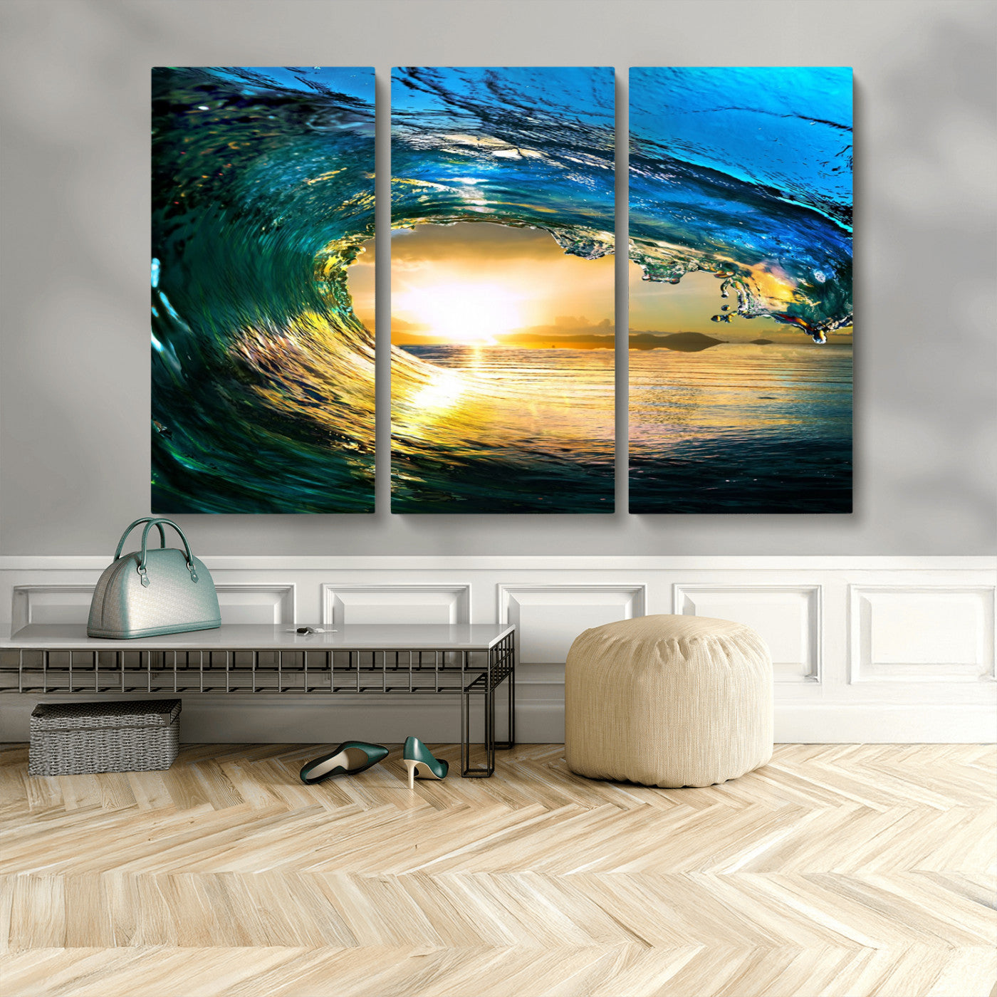 19378-MGV-CV-36X24-Ocean Wave Sunset Wall Art – Vibrant Surf and Golden Horizon Canvas Print, Coastal Seascape Photography for Living Room, Bedroom,