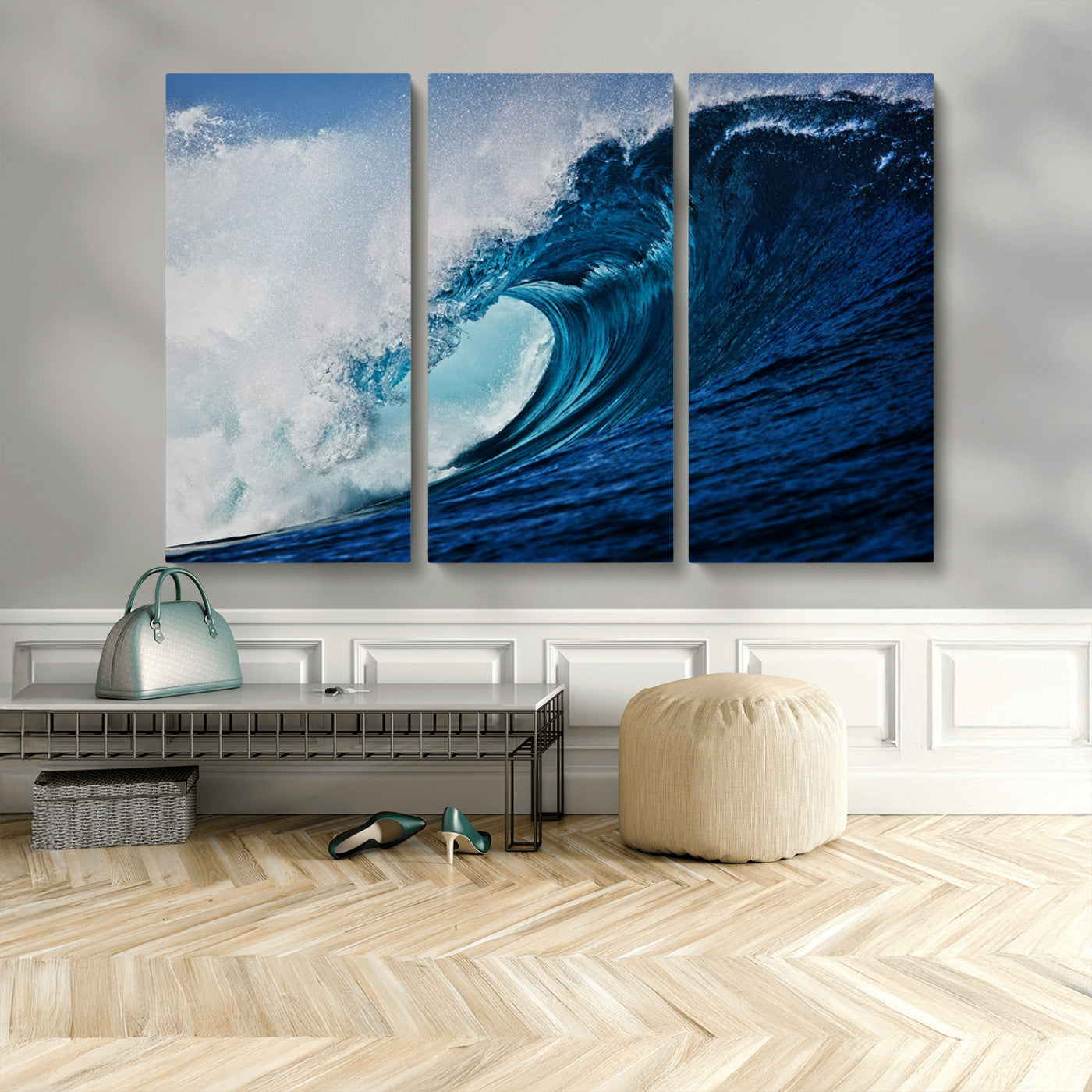 89502-MGV-CV-36X24-Powerful Ocean Wave Wall Art – Panoramic Blue Sea Wave Canvas Print, Coastal Surf Photography Artwork for Living Room, Bedroom, or