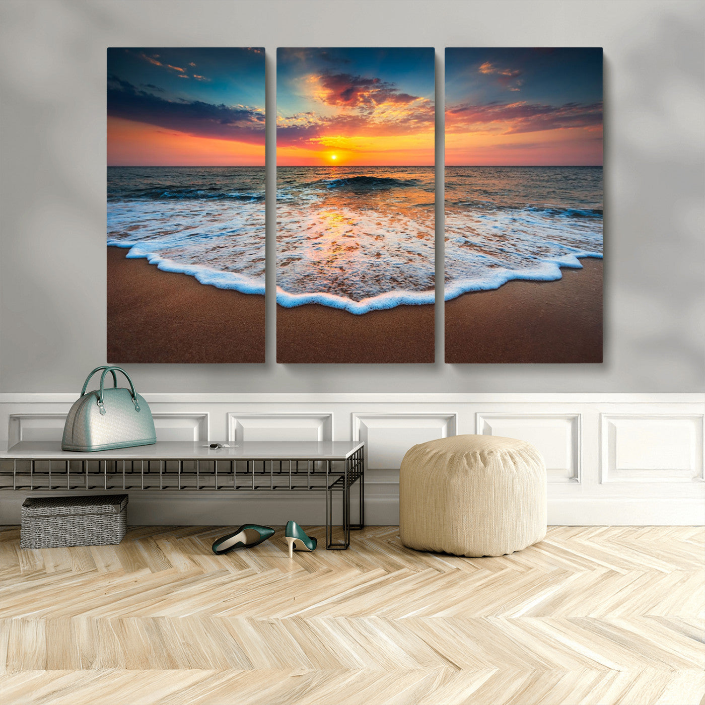 16110-MGV-CV-36X24-Ocean Sunset Wall Art – Vibrant Beach Waves and Horizon Canvas Print, Relaxing Coastal Seascape Decor for Living Room or Bedroom