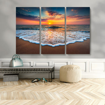 16110-MGV-CV-36X24-Ocean Sunset Wall Art – Vibrant Beach Waves and Horizon Canvas Print, Relaxing Coastal Seascape Decor for Living Room or Bedroom