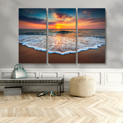 16110-MGV-CV-36X24-Ocean Sunset Wall Art – Vibrant Beach Waves and Horizon Canvas Print, Relaxing Coastal Seascape Decor for Living Room or Bedroom