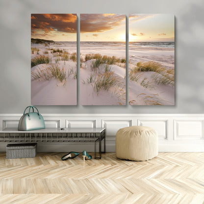 61246-MGV-CV-36X24-Coastal Sand Dunes Wall Art – Serene Beach Sunset Canvas Print with Grasses and Ocean View, Tranquil Seaside Decor for Living Room