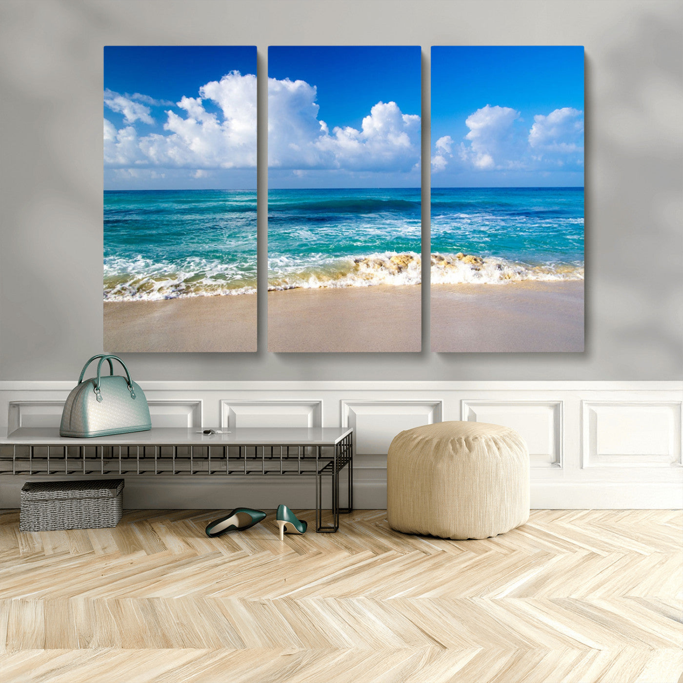60364-MGV-CV-36X24-Tropical Ocean Wave Wall Art – Serene Blue Sea and White Sand Beach Canvas Print, Coastal Landscape Decor for Living Room, Bedroom